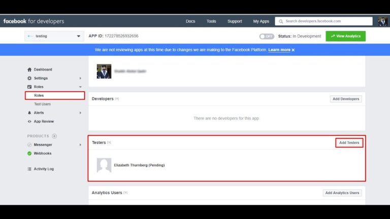 How to create a test user for Facebook developers app review submission?